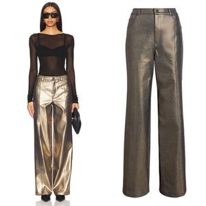 Cinq a Sept Women Size 2 Gold Coated Francine Wide Leg Pants NEW Formal Modern